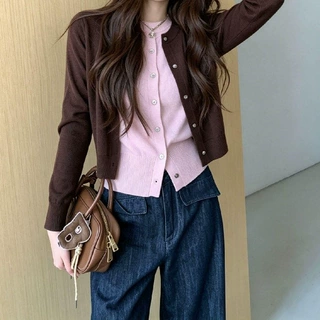 入秋穿穿搭拼色假两件针织开衫外套女早秋韩系感chic别致上衣
