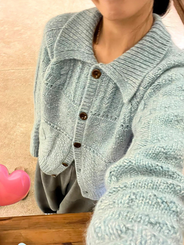 羊驼绒翻领勾花针织毛衣女宽松外贸跨境开衫秋冬上衣外套女装批发|undefined
