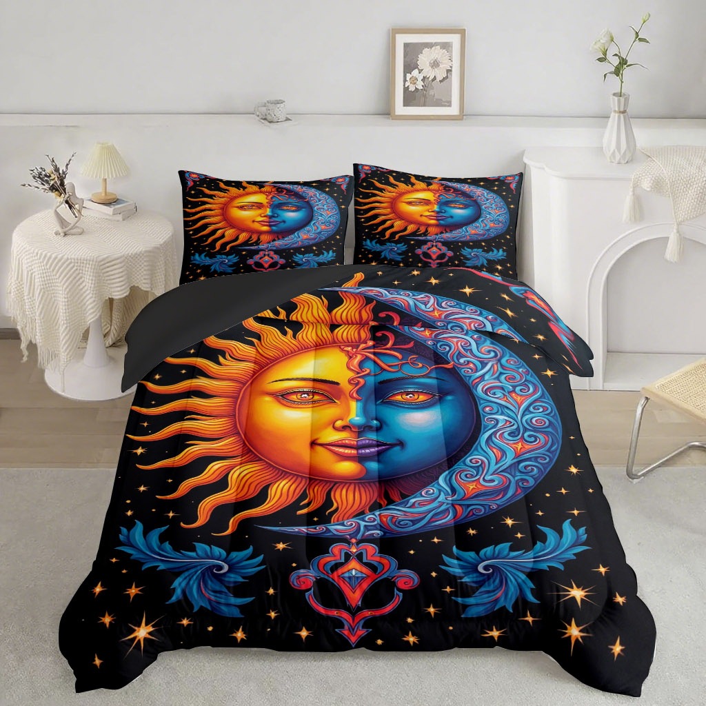 TEMU / JIT nuevo producto Sun Moon Star River impresión digital 180gms edredón conjunto de ropa de cama suministro directo