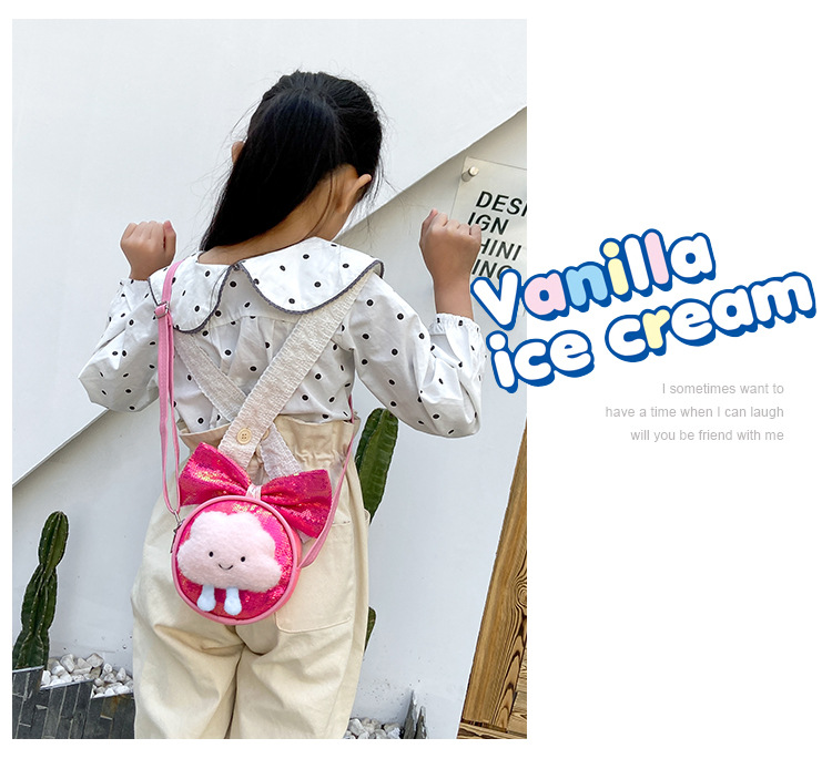 Kid'S Small Pu Leather Clouds Bow Knot Cute Sequins Round Zipper Crossbody Bag display picture 13