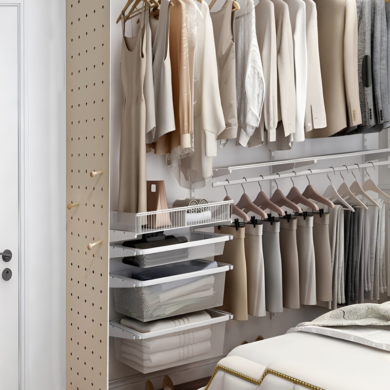 Perforated Board Open-Style Metal Wardrobe Side Panels with Slot-In Screens, Partition Walls, Side-Side Closet, Ceiling-To-Ceiling