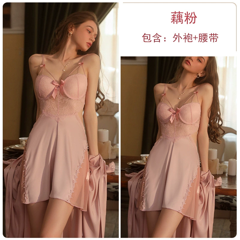 瑰若 Sexy поддержка бюстгальтерных прокладок, slip dress, пижама, комплект, плюс размер
