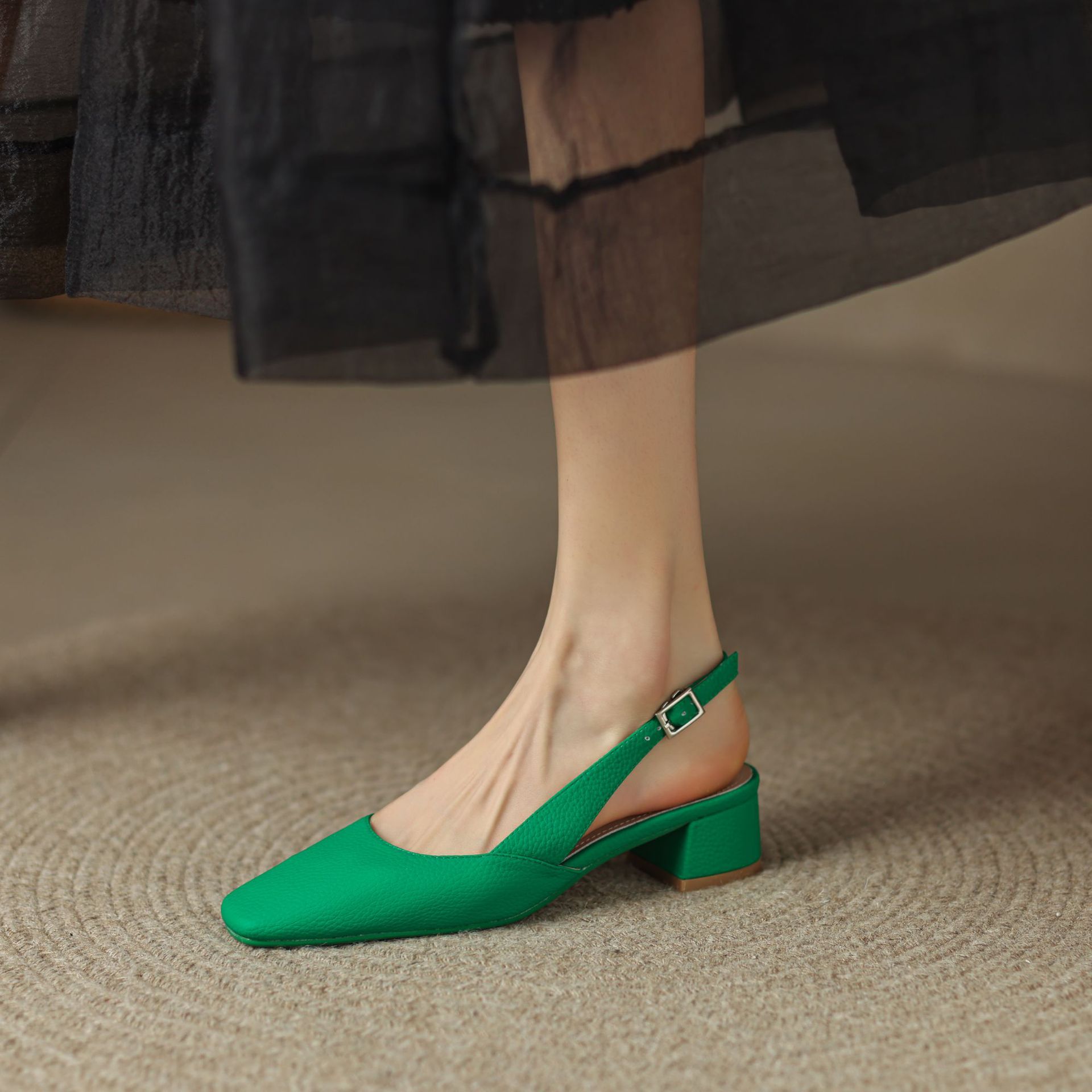 CHIKO Elspeth Square Toe Block Heels Slingback Shoes