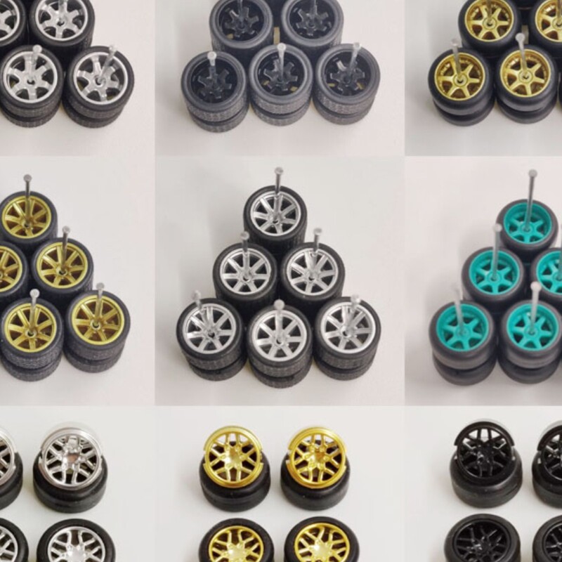 1/64 Entry-Level Alloy Car Model Modified Wheel Rubber Tire Hub Rubber Tire Suitable for Hot Wheels Domeka
