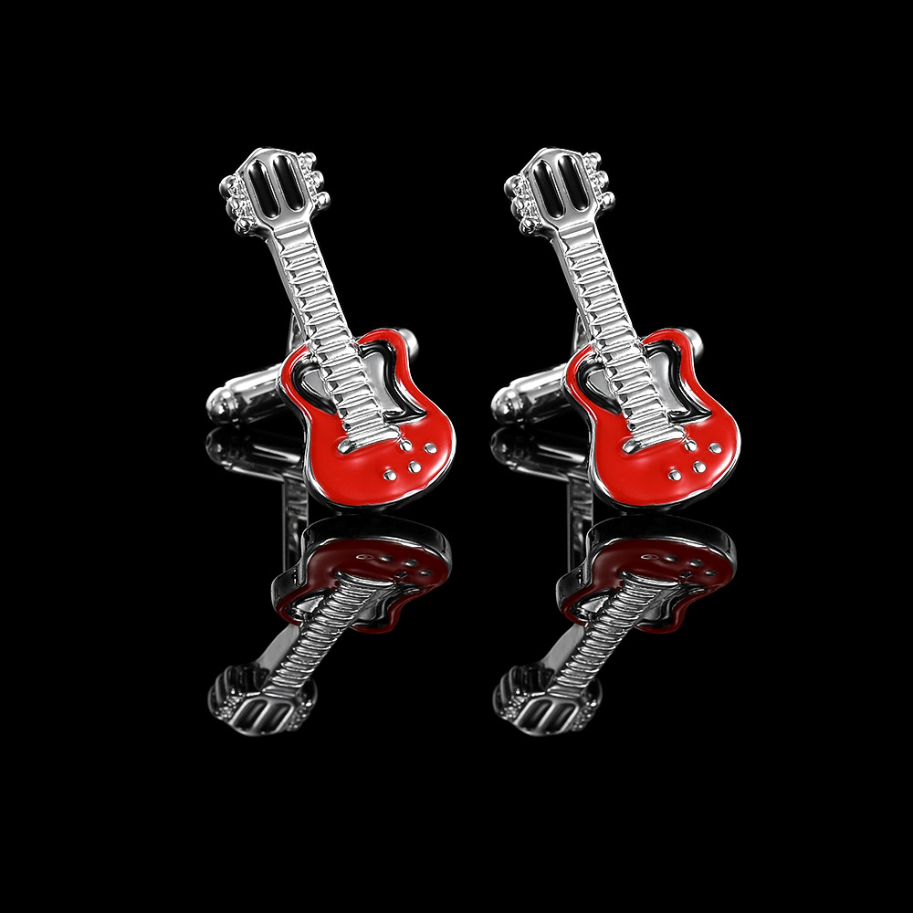 Moda europea y americana nota musical conjunto tambor violín piano guitarra forma metal mancuernas francés camisa mancuernas en stock