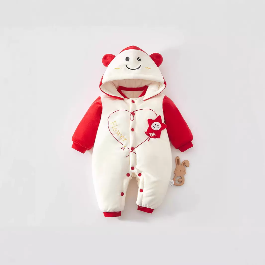 新生婴儿棉哈衣新年服周岁服加厚加绒爬爬服连体衣过年衣喜庆哈服