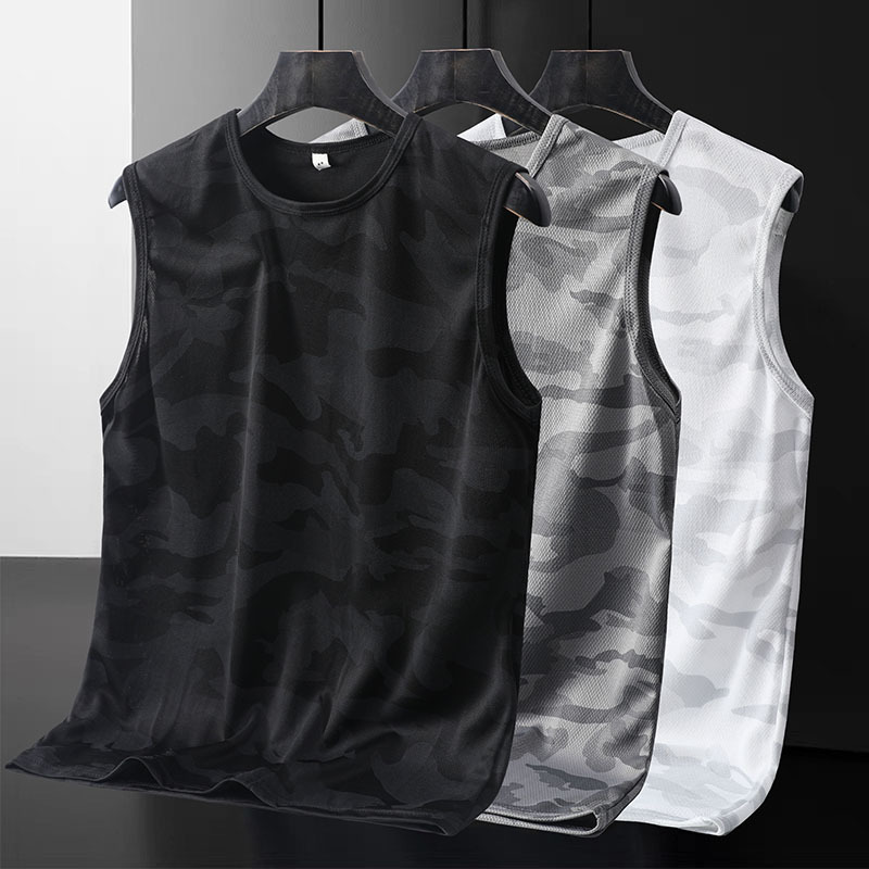 Wholesale Camouflage Ice Silk Vest Men's Summer Thin Sports Sweatshirt Sleeveless T-shirt Men's Loose Plus Large Size