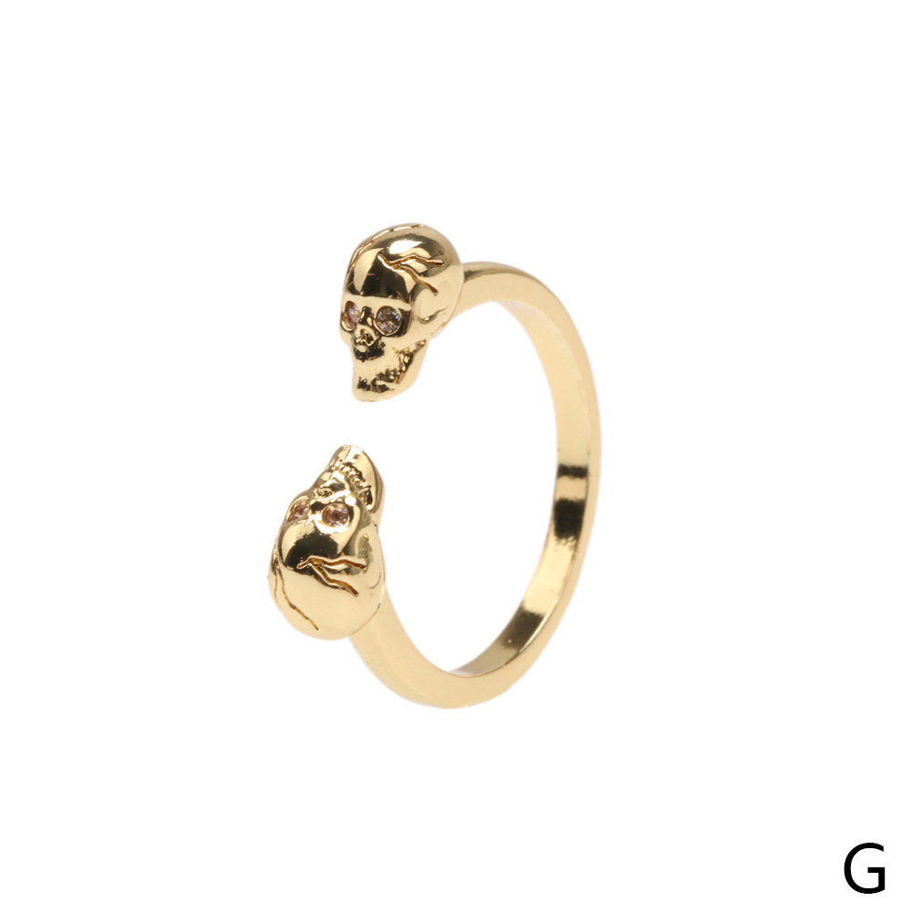 European and American cross-border micro-inlaid color zirconium open skull personality adjustable ri