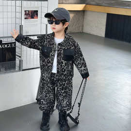 2292男童套装秋季儿童牛仔衣服2026新款男孩宝宝春秋款豹纹两件套