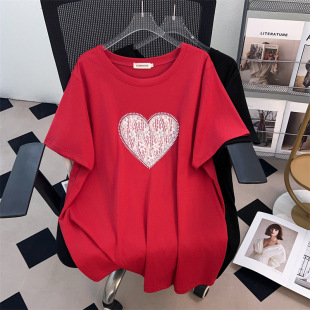 Crewneck new plus fat plus size slim loose long short sleeve T-shirt female 200/300/175.00kg 1054