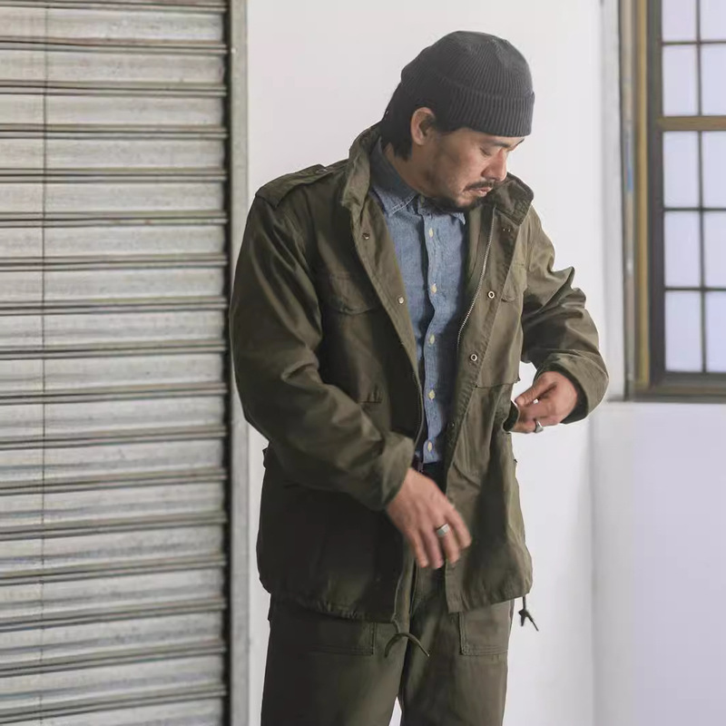 American Style Retro M65 Field Jacket Men's Mid-length Hooded Coat Multi-pocket Ami Kaji Loose Jacket