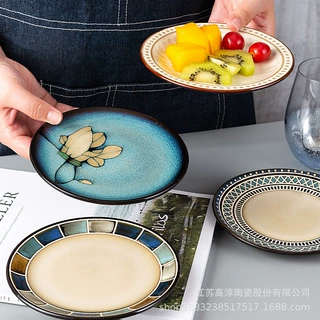 玉泉陶瓷工厂直销批发平盘点心盘家用陶瓷骨碟菜碟欧式简约浮雕盘