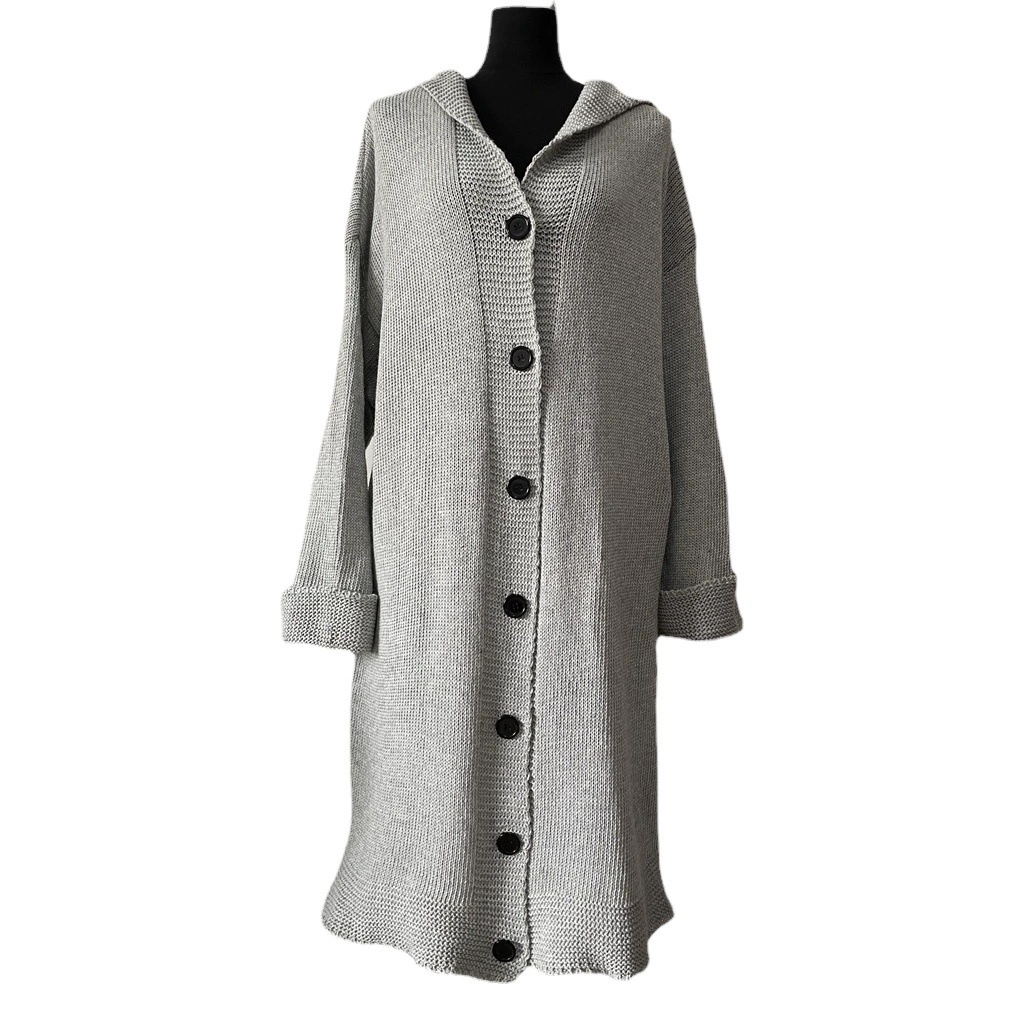 Осенне-зимние женские топы в европейском и американском стиле, новые свитера, кардиганы с капюшоном, свободные трикотажные изделия, пальто средней длины, однобортные, больших размеров.