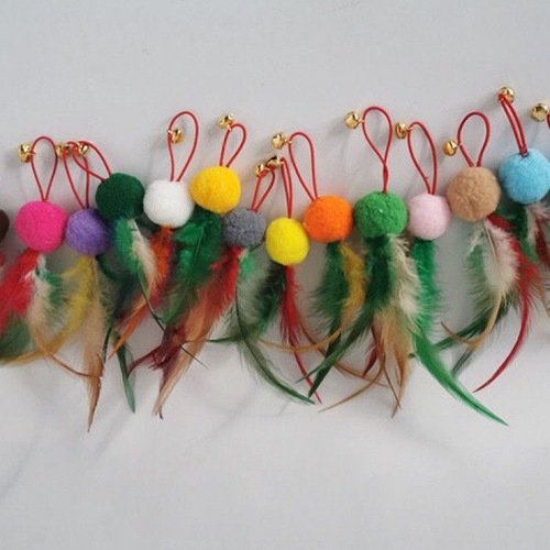 Funny cat stick replacement head feather combination steel wire fur ball feather colorful chicken feather duck feather funny cat ball to relieve boredom