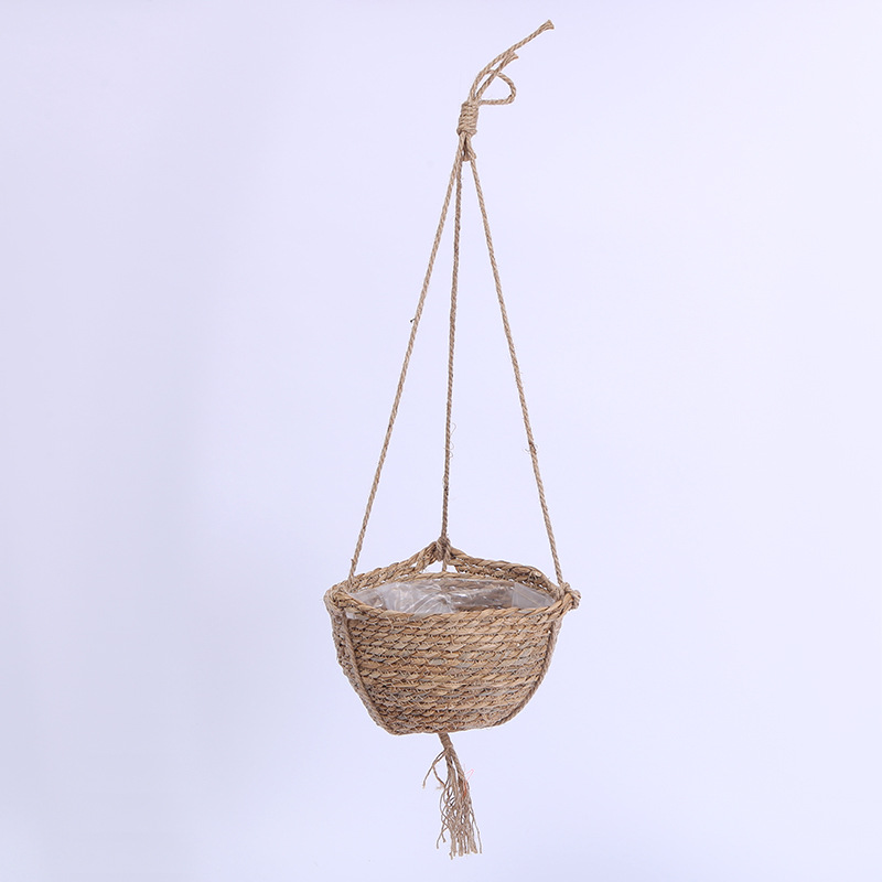 Cesta Colgante de Paja de Espadaña Natural Tejida a Mano para Plantas image 5