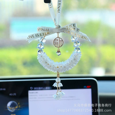 Car-mounted Internet Red Bell Orchid Girl Car Crystal Pendant Goddess Decoration Car Safety Joy Pendant Jewelry (Car hanging) - crystal-lily-of-the-valley-finished-product-white-ab