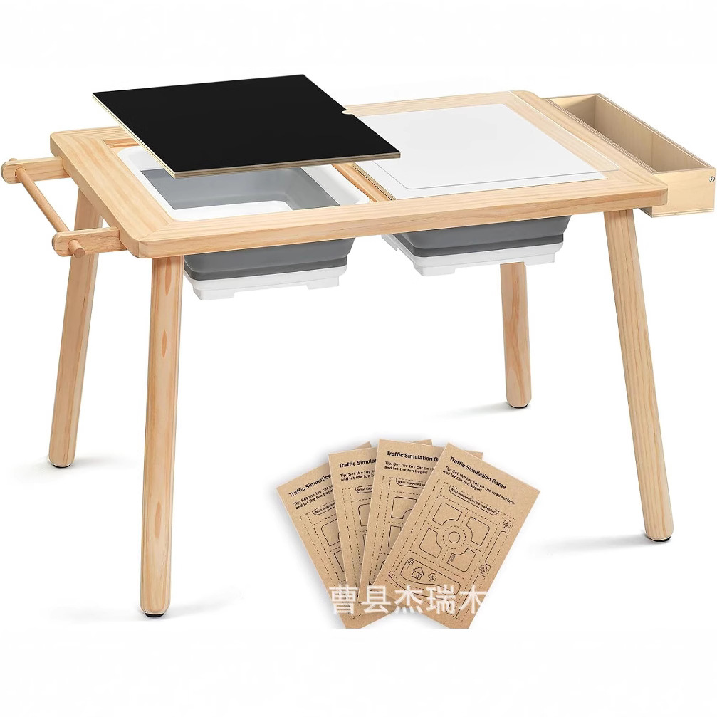 Solid Wood Children's Game Learning Dining Toy Storage Table Toddler Sensory Activity Table Storage Box Montessori Puzzle Table