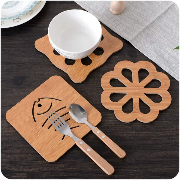 Wooden Cartoon Insulation Mat, Dining Table Tea Coaster, Kitchen Bamboo Non-Slip Pot Mat, Bowl Mat