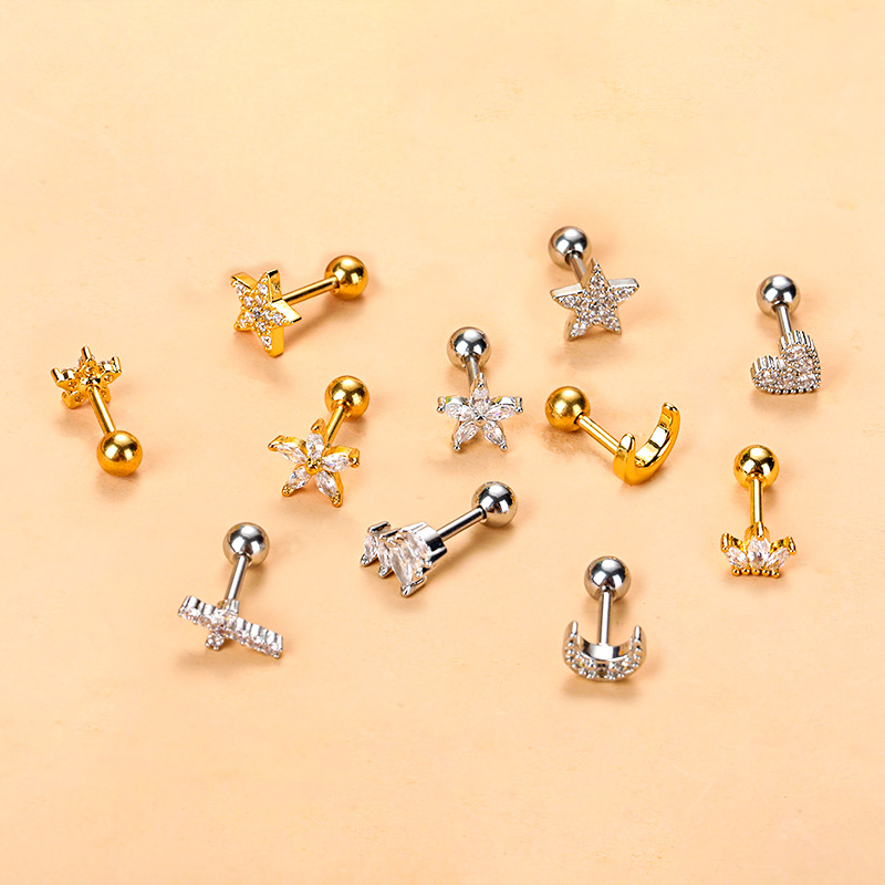 Fashion Star Moon Stainless Steel Plating Zircon Ear Studs 1 Piece display picture 4