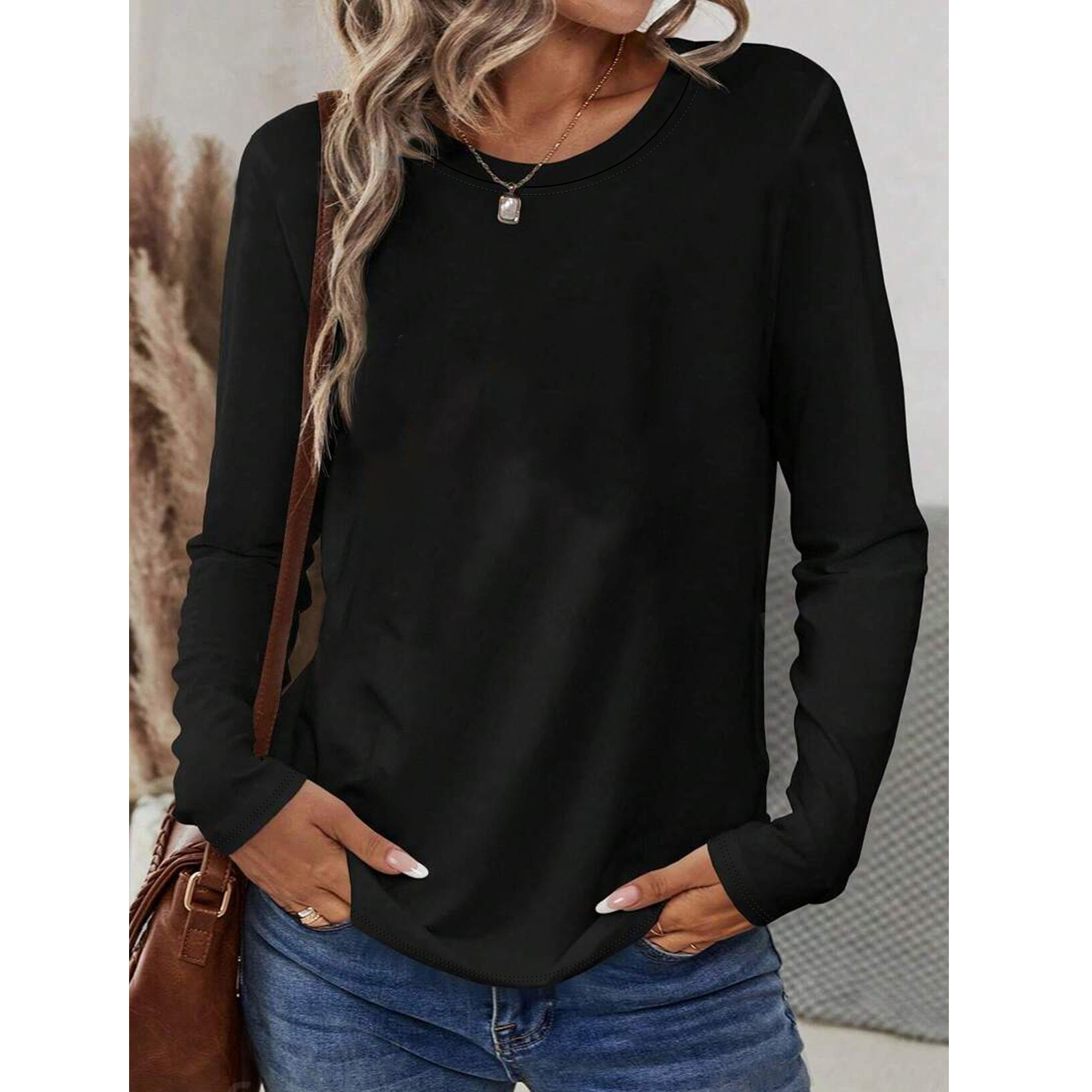 DCX01temuTIKTOK Western and Eastern Light Board 180g Round Neck Milk Silk Long Sleeve