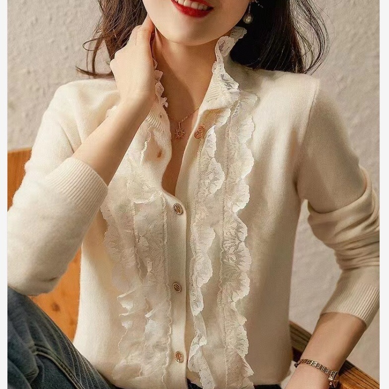 Treasure Fairy Ya Is so Worth It! High Fashionable Lace Trim French Retro Elegant Knitted Cardigan Top for Women in Autumn and Winter Treasure Fairy Ya Is so Worth It! High Fashionable Lace Trim French Retro Elegant Knitted Cardigan Top for Women in Autumn and Winter
