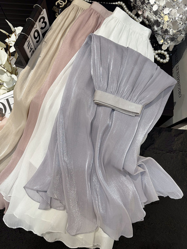 Chiffon style, slimming, large swing umbrella skirt, summer new style, high-quality, tight-fitting, flowing, high-waist a-line skirt