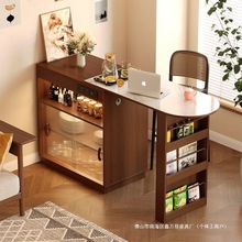 实木吧台桌子家用阳台休闲可伸缩小户型隔岛台储物柜餐边柜一体台