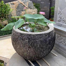青石石缸户外荷花缸青石门海仿古鱼缸中式庭院荷花大缸石雕摆件