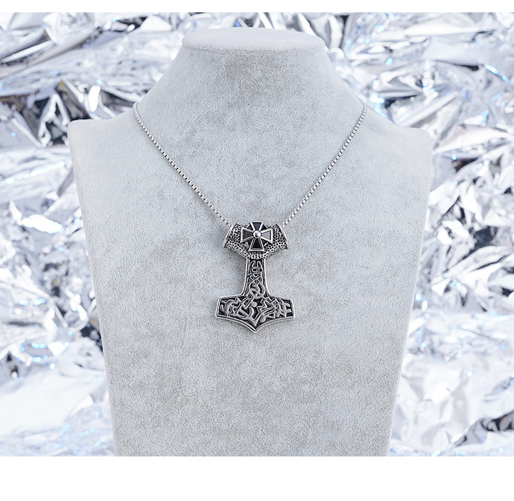 Ensemble de colliers en acier et titane, pendentif en croix de hache de pirate Viking en acier inoxydable, diffusion en direct_voghion.com