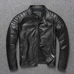 新款捡漏重磅头层牛皮新品皮衣男立领机车服青年春秋大码夹克