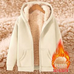 秋冬の羊の小毛の上着の男性の重いポンドとベルベットの厚い男性の上着の黒い上着の青少年の帽子のカーディガン