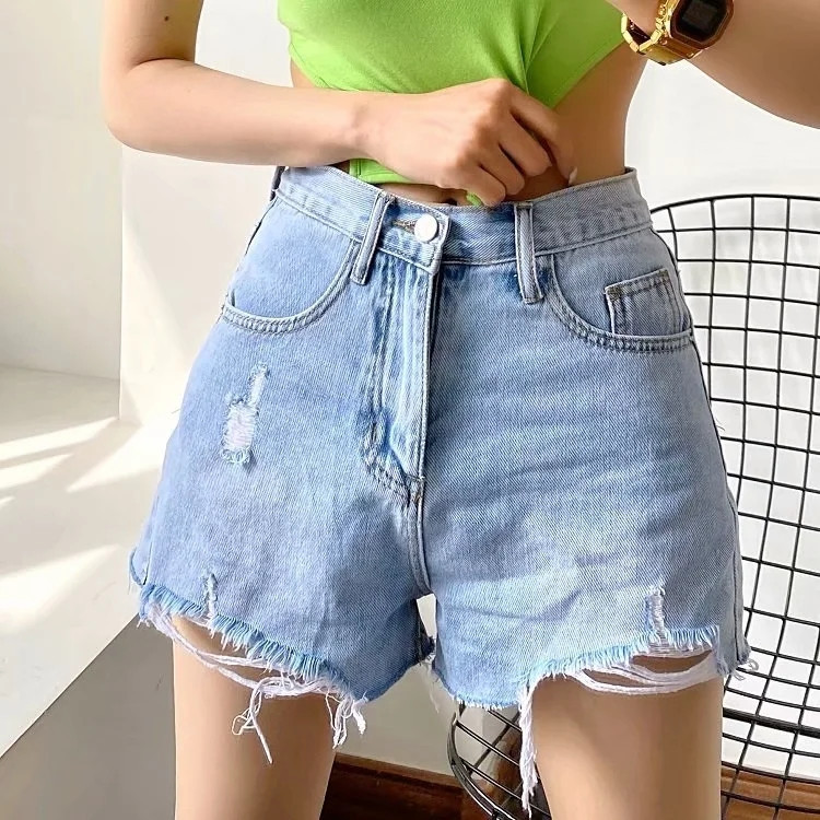 Soft And Comfortable High Waist Jeans Summer New Women's Shorts Street Hipster Rock Style Distressed Raw Edge Pants