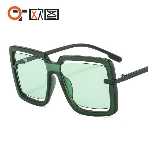 New large frame hollow jelly color marine sunglasses personalized ins men's and women's cross-border UV400 sunglasses 7906