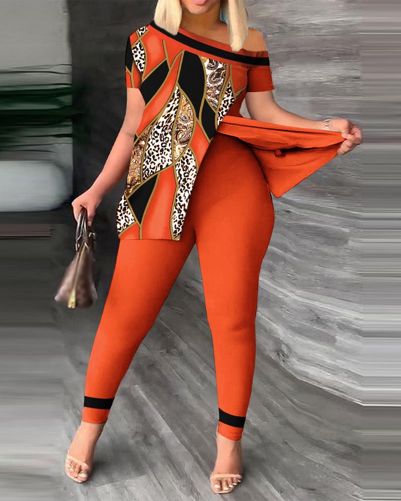 2024 Autumn European And American Cross-Border Women's Asymmetrical Neck Long Pants Two-Piece Set_ecoleips.com