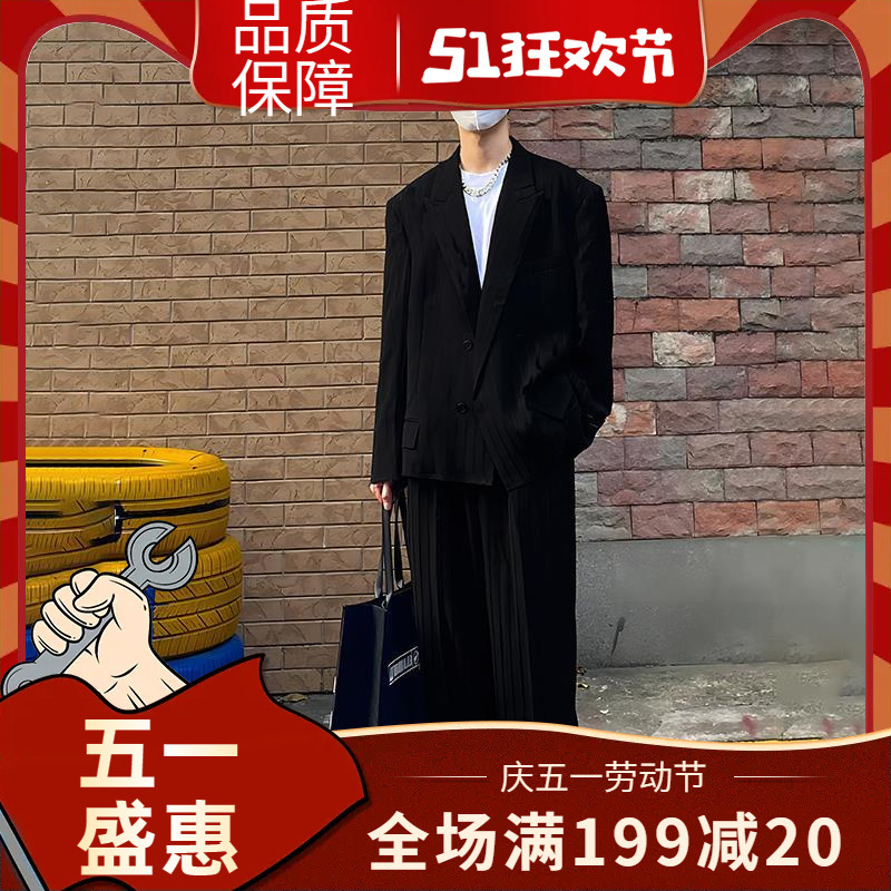 High-end ruoshuai black suit jacket men's spring and autumn polo collar oversize Korean style loose casual small suit