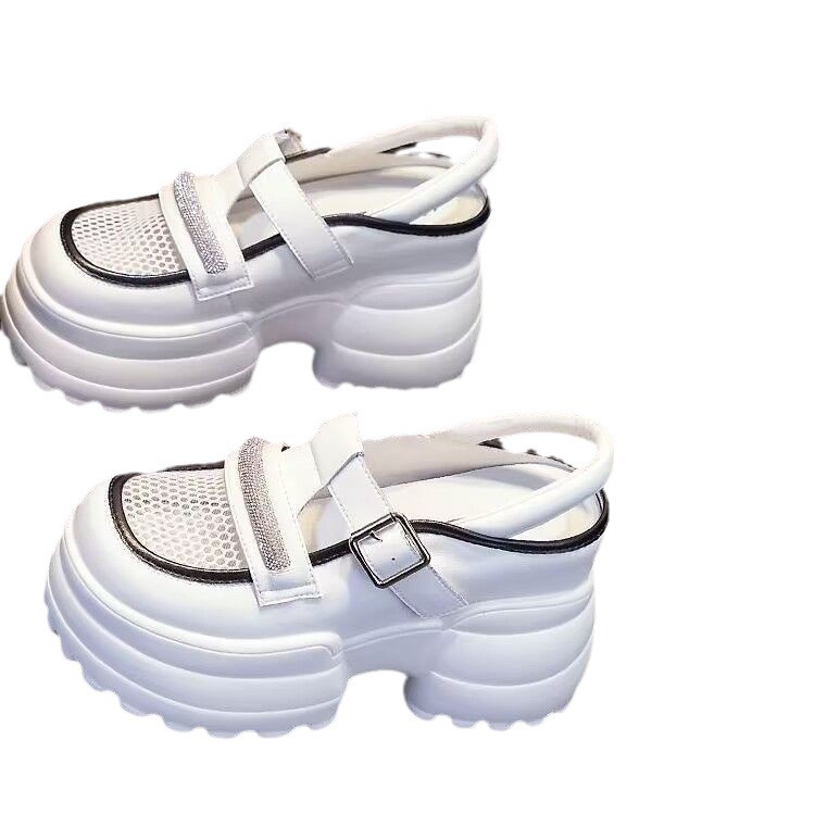 PLOVER sandalias de tacones de altura para mujeres de verano 2024 nuevos zapatos casuales de malla de tacones inclinados