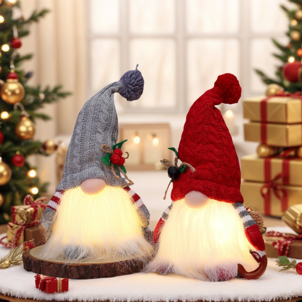 Decoraciones navideñas de alta gama con sombrero de punto ligero muñeca luminosa muñeca Rudolph decoración creativa regalo al por mayor