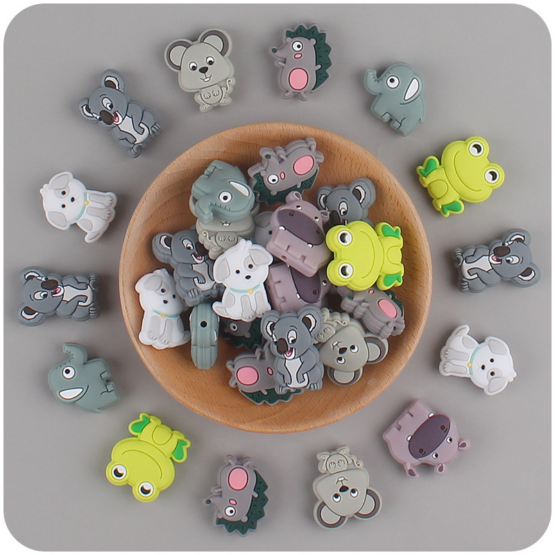 Bebé animal de dibujos animados Kaola erizo pequeño mordedor calmante bebé silicona mordedura cadena chupete mordedor Accesorios