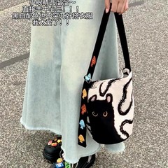 2025韩系慵懒风帆布包大容量松弛感帆布猫猫单肩斜挎包设计感小众
