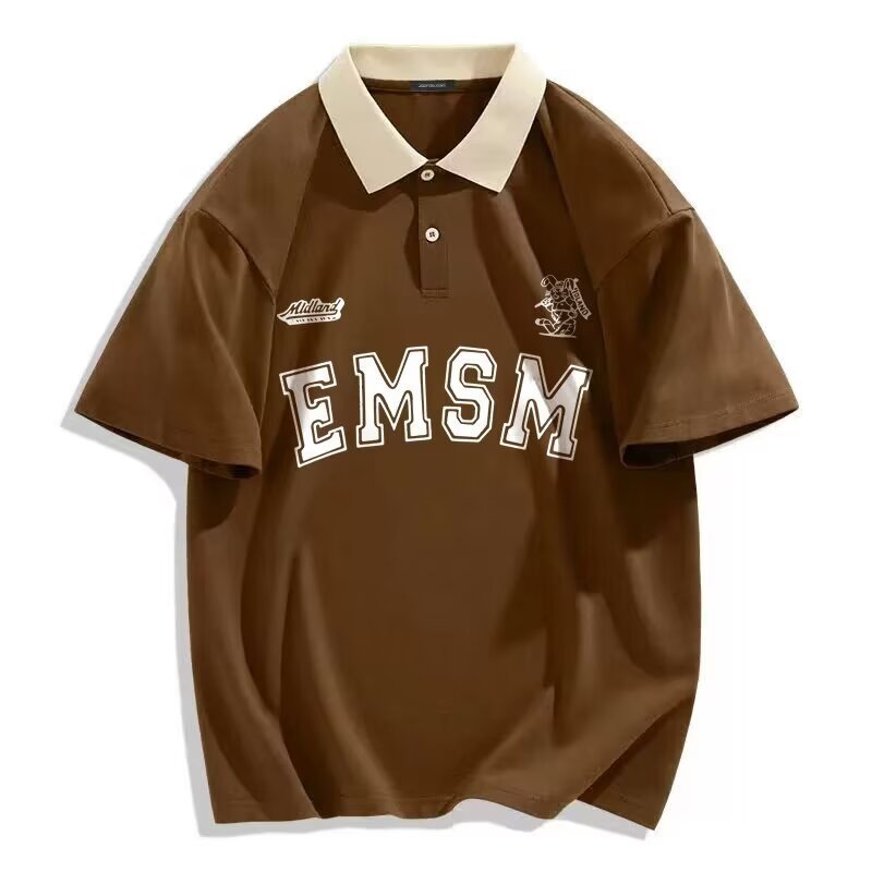 Camisa menos ropa camisa polo de manga corta verano nueva tendencia estadounidense joven estudiante letra estampado solapa top