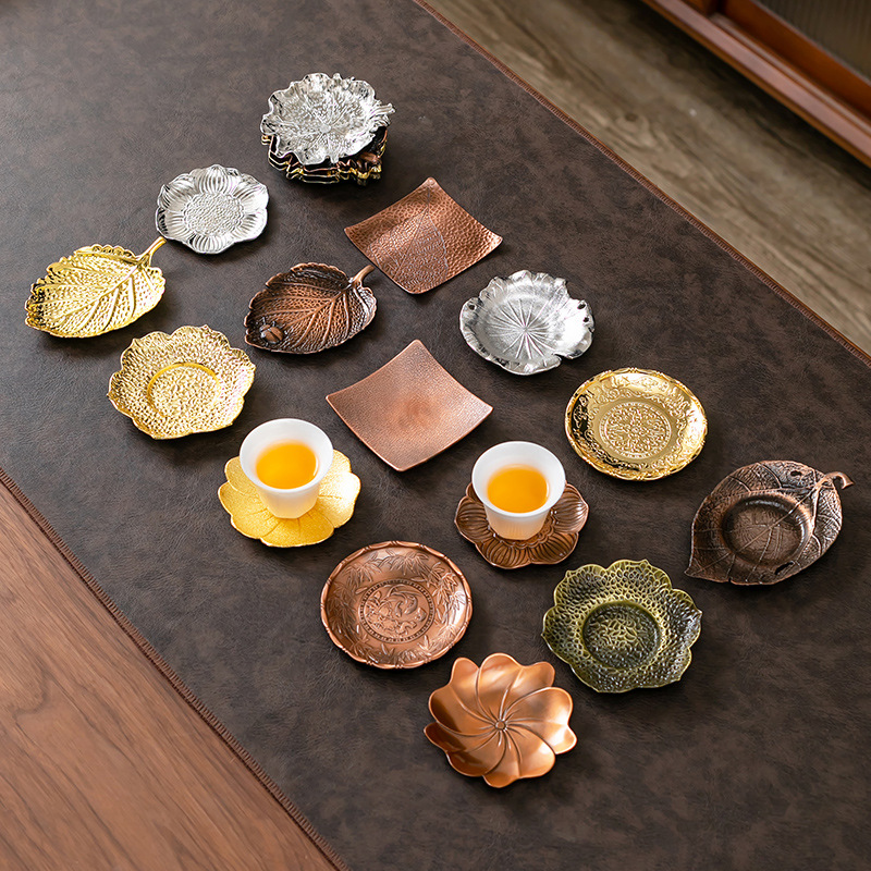 隔热防烫合金杯垫日式锡杯托仿古铜创意茶杯垫泡茶具配件金属垫批