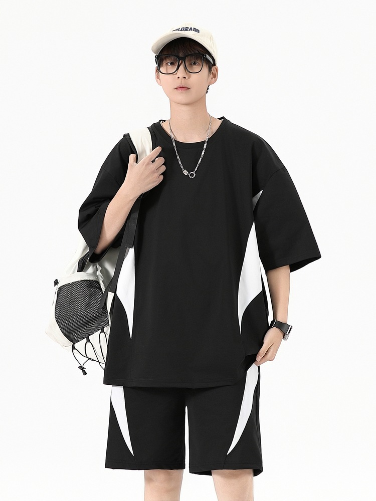 Camiseta suelta de manga corta para hombre adolescente, verano para niño 2025, pantalones cortos de manga corta para hombre de nueva tendencia, traje de dos piezas