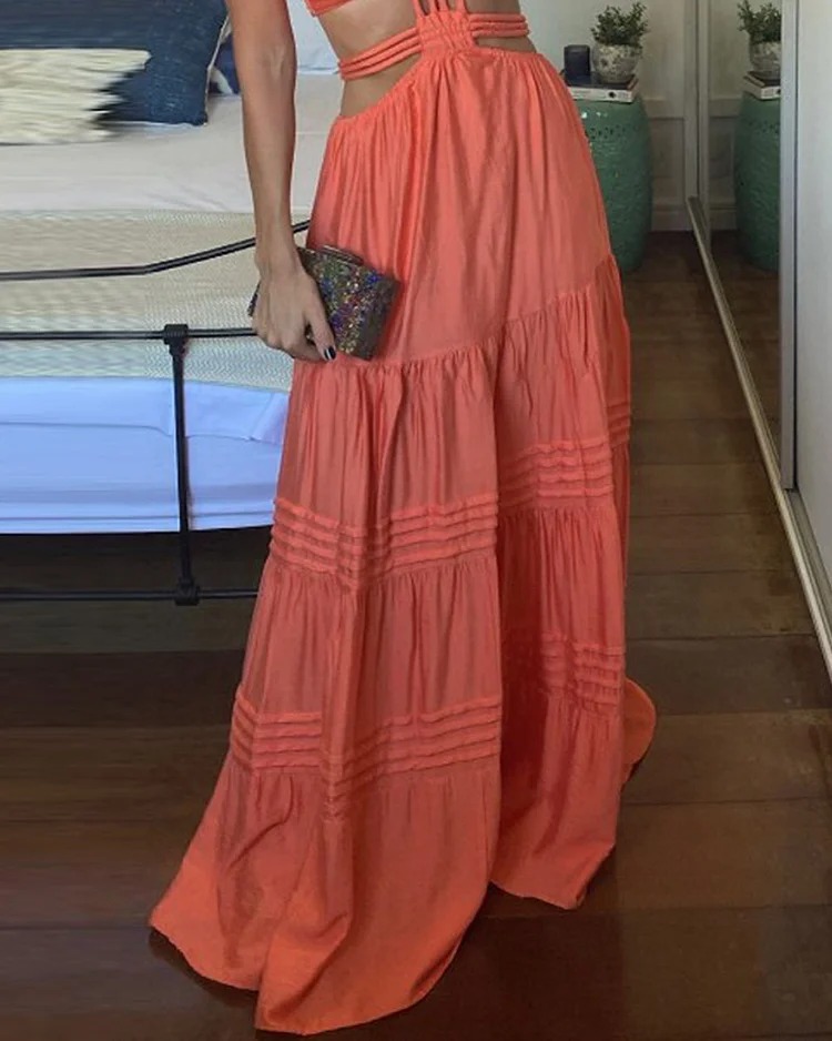 Women's Regular Dress Vacation Strapless Backless Sleeveless Solid Color Maxi Long Dress Daily Swimming Pool Beach display picture 3