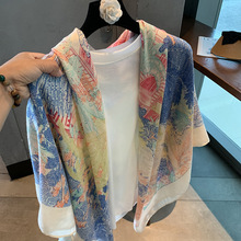 春秋季棉麻手感大方巾丝巾女夏天防晒出游拍照格子围巾空调房披肩