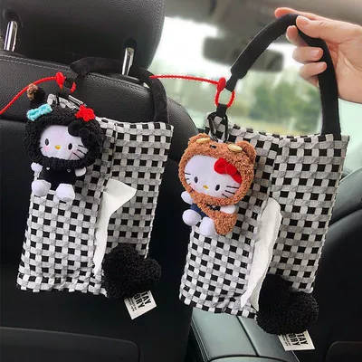Car tissue box/set Cat Tissue Box, Car Tissue - black-ball-hat-button-bear-hat-little-blue-cat-black-and-white-small-plaid-bag-2