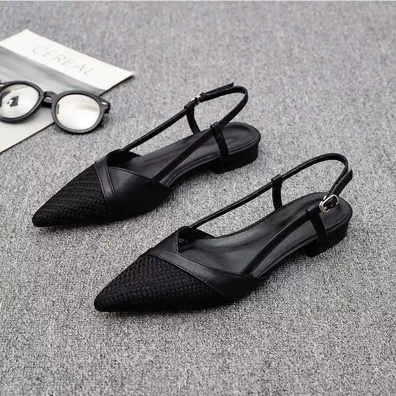 Европейские сандалии 2025, новые летние полузакрытые элегантные женские плоские туфли с ремешком, универсальные, в стиле феи, с острым носком.