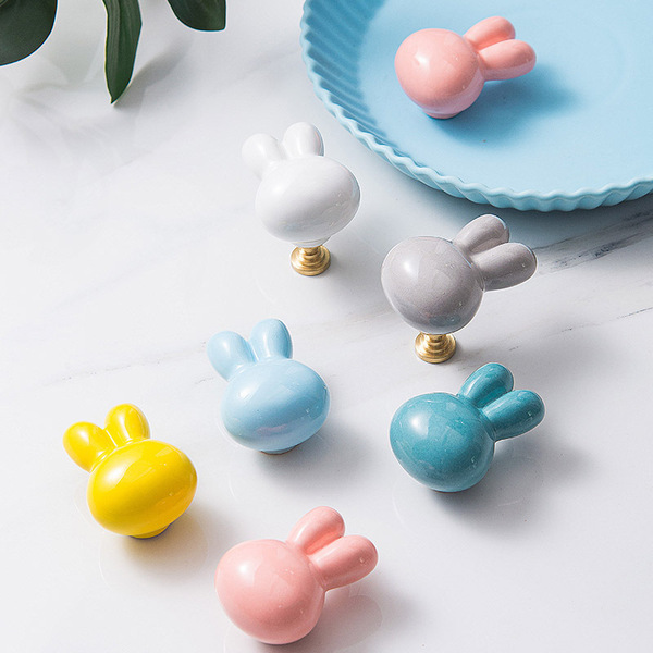 Cute color rabbit children's room drawer single -hole pull handwater…