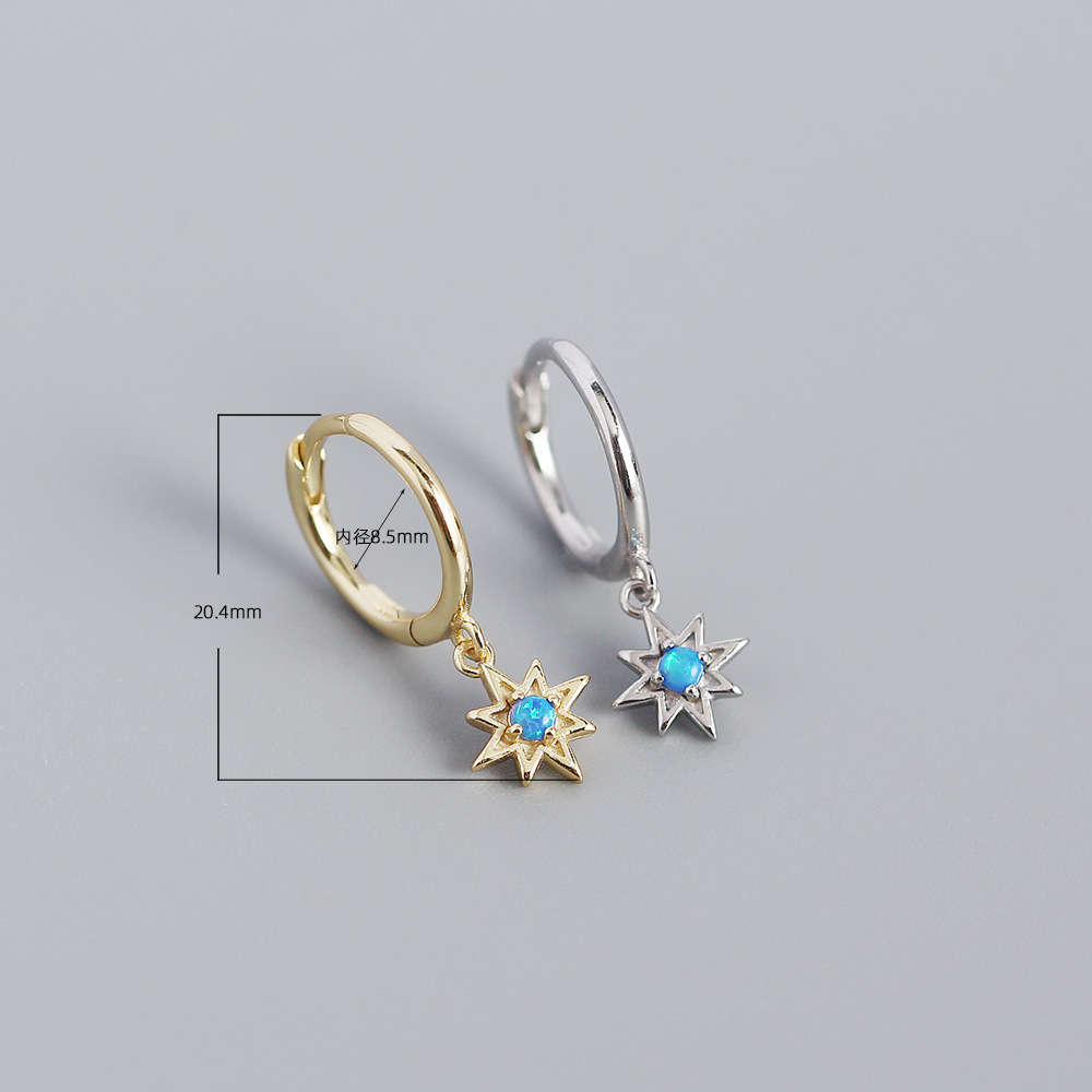 0.03µm Gold Plating Thickness Yhe0343 S925 Silver Geometric Octagonal Star Opal Earrings Small Fresh Earrings