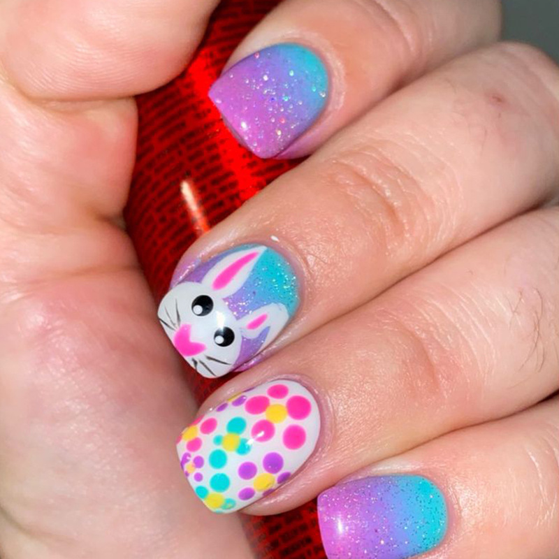 Short Square Glitter Powder Easter Cool Gradient Big Eyes Rabbit All-Match Sweet European and American Ins Style Detachable Dressing Armor