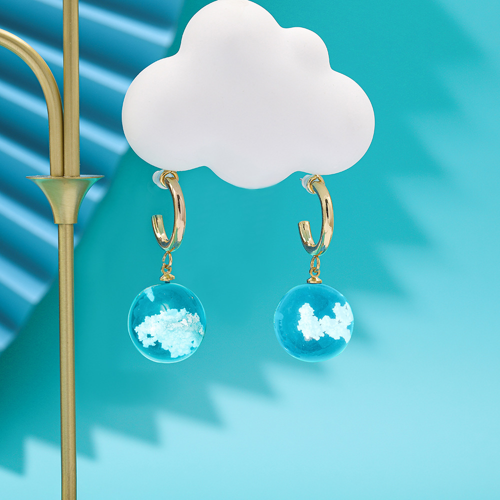 Blue Sky And White Clouds Luminous Resin Ball Earrings display picture 6